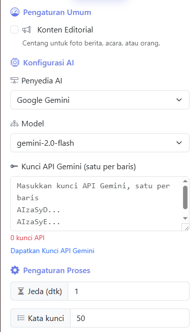 Panel pengaturan umum dan konfigurasi AI MetaFast