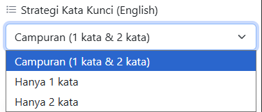 Dropdown strategi kata kunci campuran satu dan dua kata